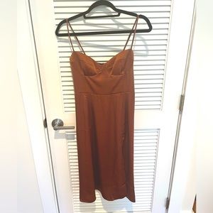 Wilfred Glaze Satin Midi Dress in Mocha Sorbet
